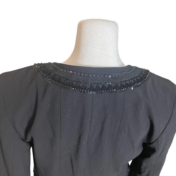 DKNY Embellished Black Lace Trim Wool Blend Blazer Jacket Women's Size 2 Event - Picture 9 of 16